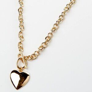 Women Gold Tone Chain Link Necklace with Heart Pendant- SHADY EXPRESSION